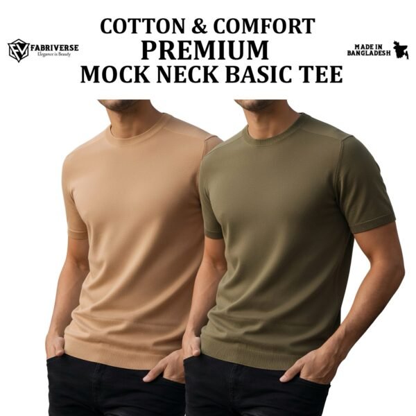 Premium Mock Neck (Beige-Boil Olive)