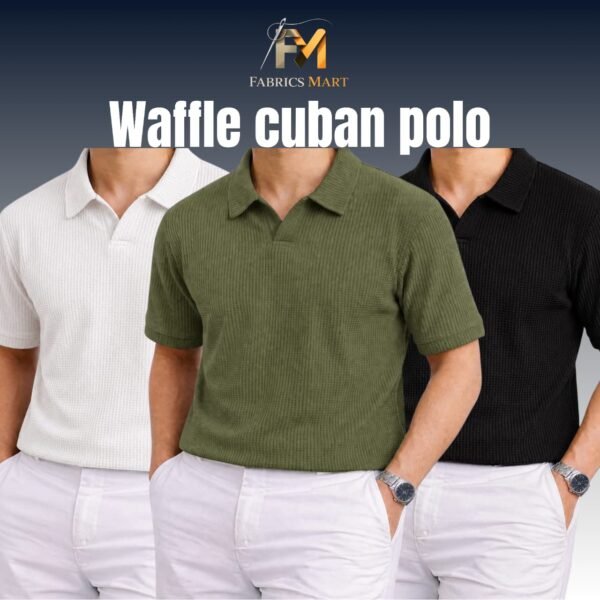 Waffle Cuban Polo White-Olive-Black