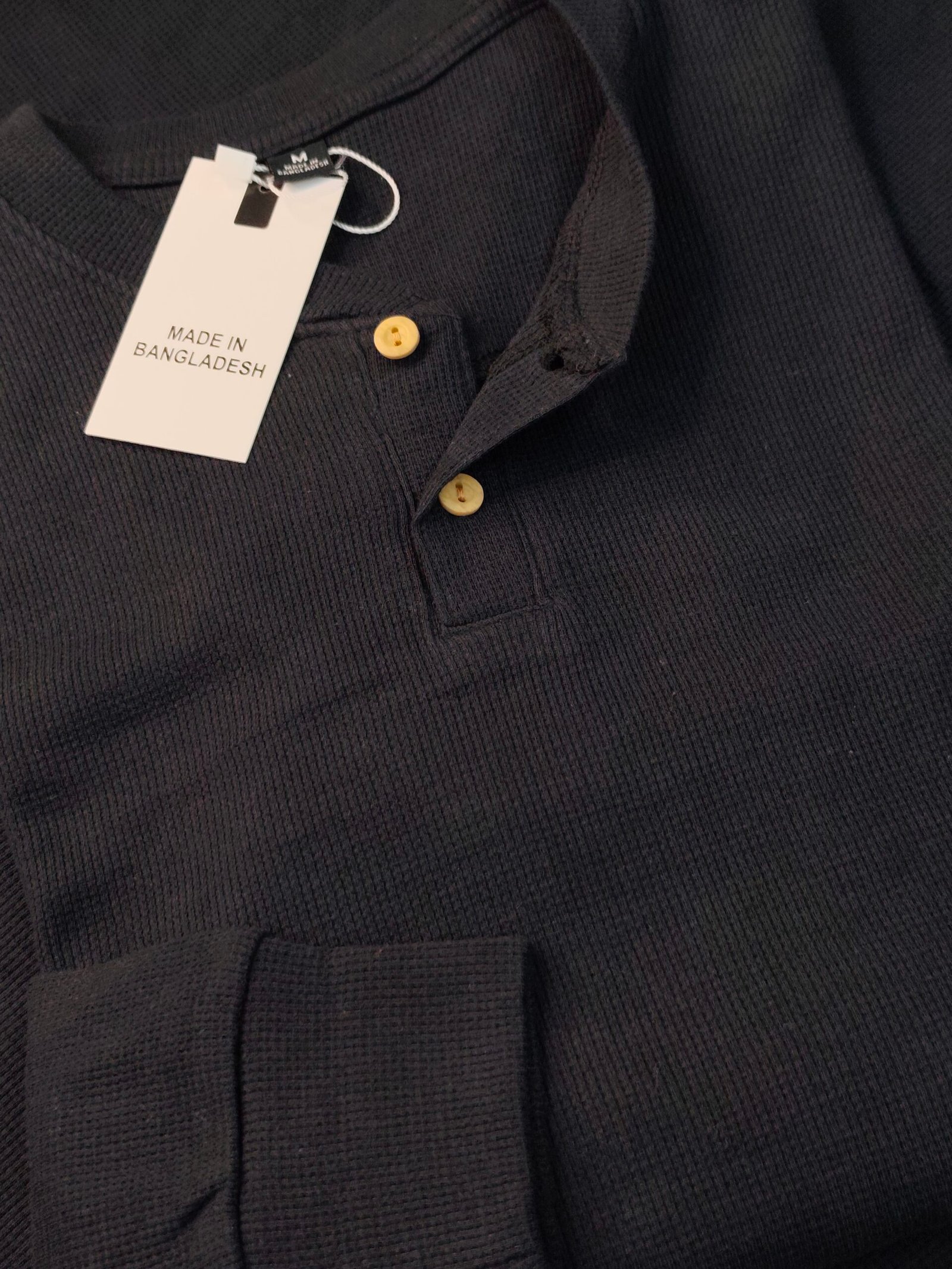 Premium Henley Full Sleeve T-Shirt (Black) - Image 2