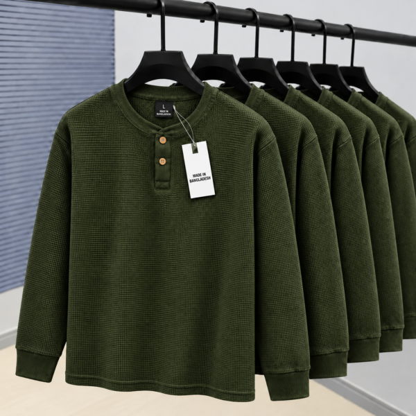 Premium Henley Full Sleeve T-Shirt (Olive)