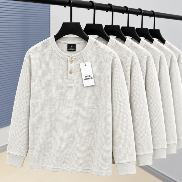 Premium Henley Full Sleeve T-Shirt (Cream)