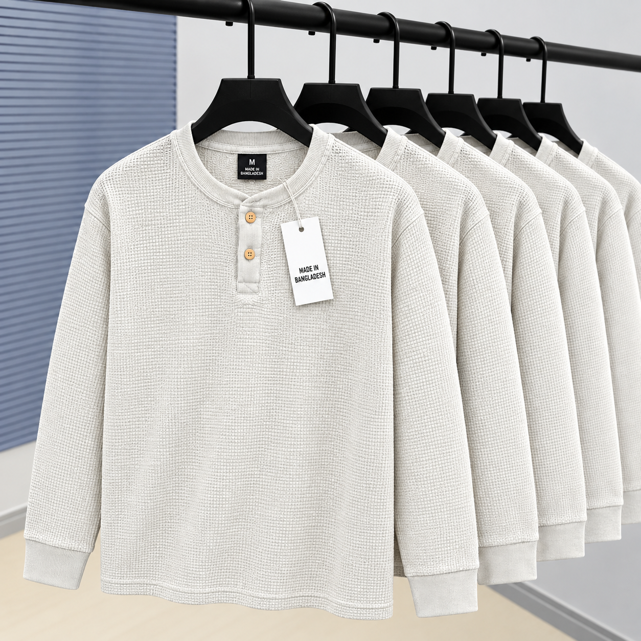 Premium Henley Full Sleeve T-Shirt (Cream)