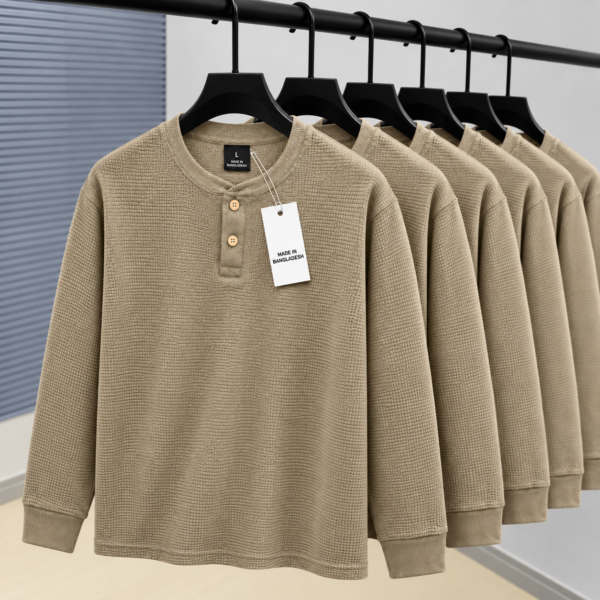 Premium Henley Full Sleeve T-Shirt (Beige)