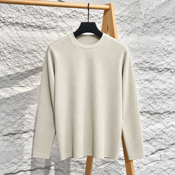 Premium Waffle Full Sleeve Tee (Cream)