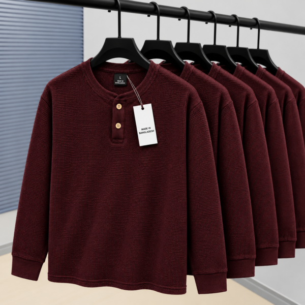 Premium Henley Full Sleeve T-Shirt (Maroon)