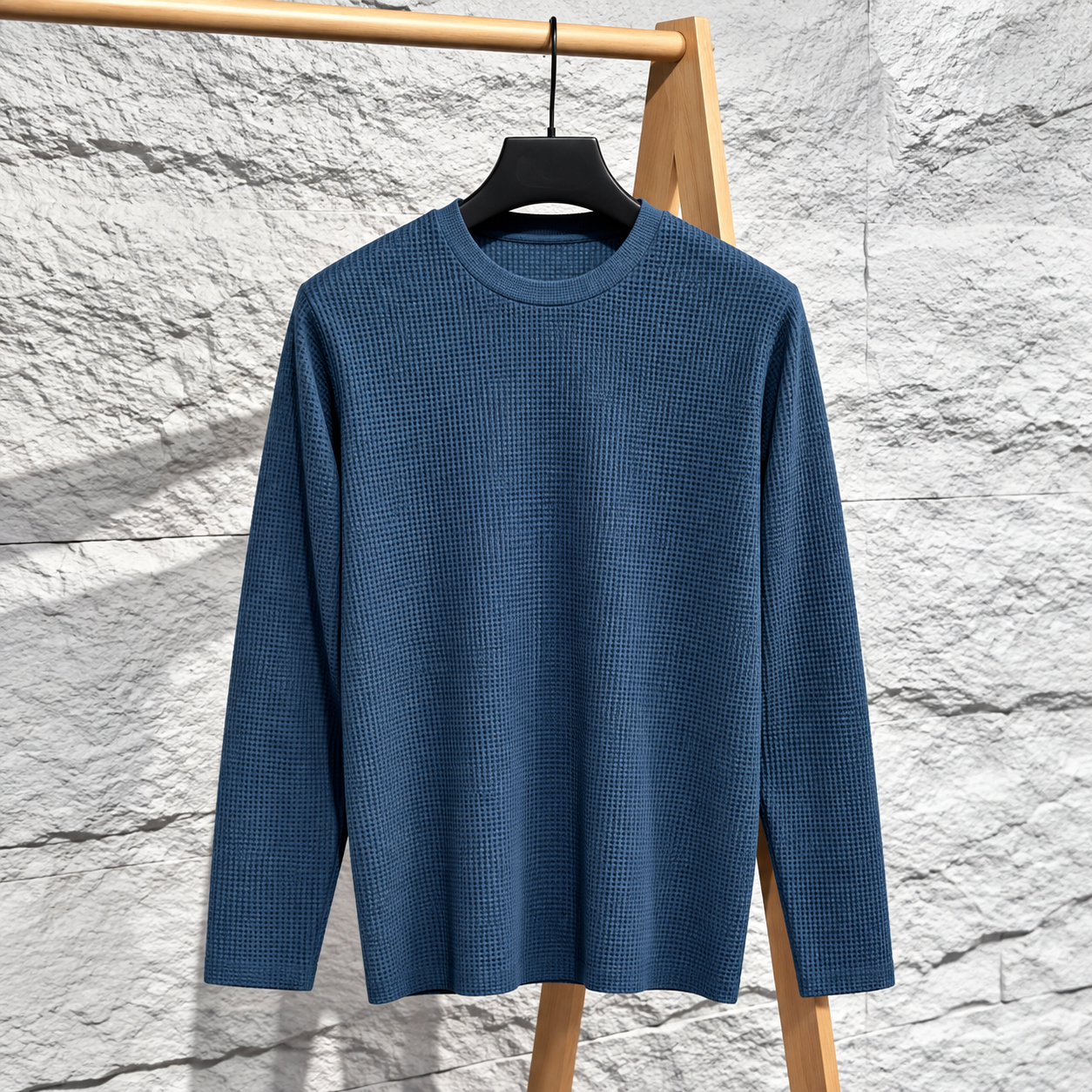 Premium Waffle Full Sleeve Tee (Petrol Blue)