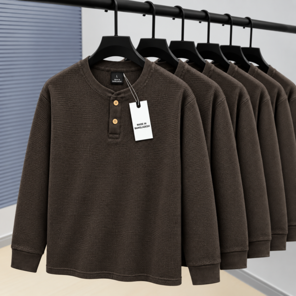 Premium Henley Full Sleeve T-Shirt (Coffee)