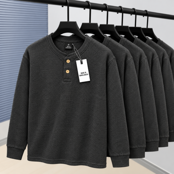 Premium Henley Full Sleeve T-Shirt (Charcoal)