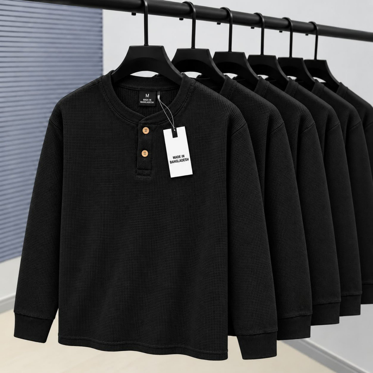 Premium Henley Full Sleeve T-Shirt (Black)